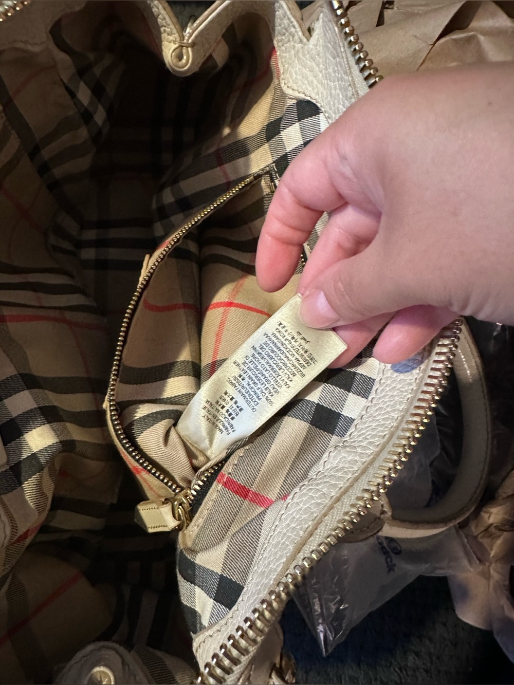 Burberry Pebbled Leather Satchel in Off-White - Picture 12 of 17